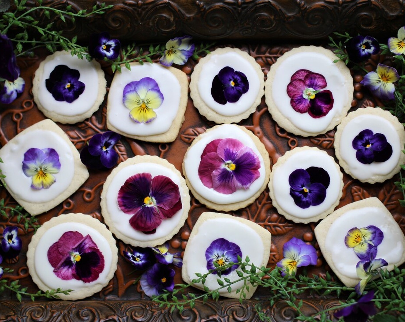Shortbread with Spring Pansies & Violets