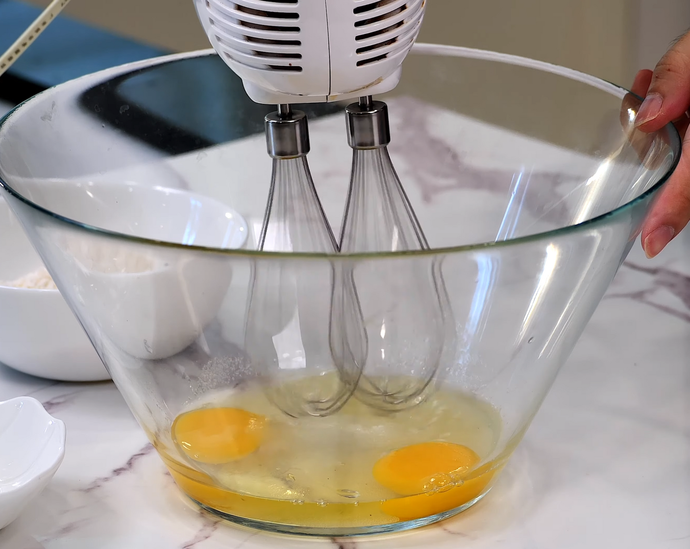 step 2 In the mixing bowl, whip together Eggs (2) and Granulated Sugar (3 1/2 Tbsp) for about 10 minutes until fluffy or ribbon stage.