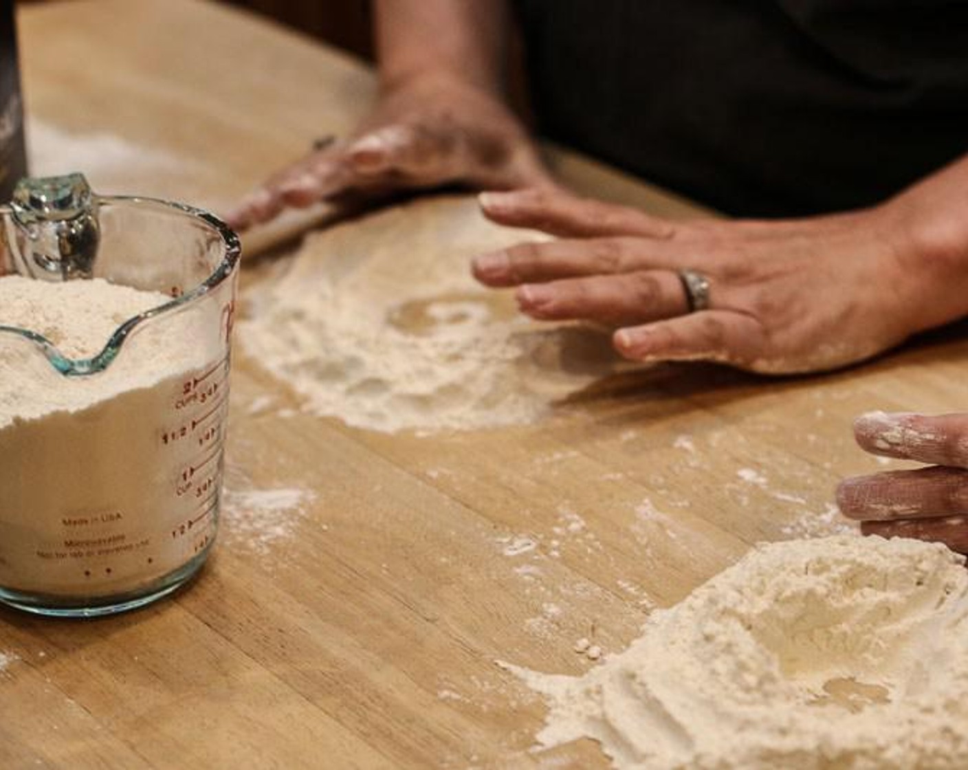 step 1 Mix All-Purpose Flour (1 cup) and Salt (1 tsp) and form a little mound. Make a hole in the center of mound to form a well.