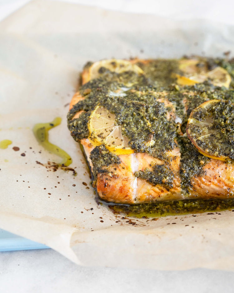 Baked Salmon with Kale Lemon Pesto Recipe SideChef