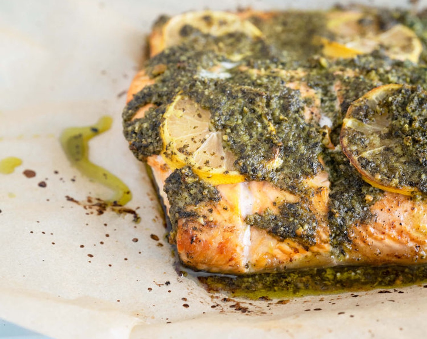 Baked Salmon with Kale Lemon Pesto