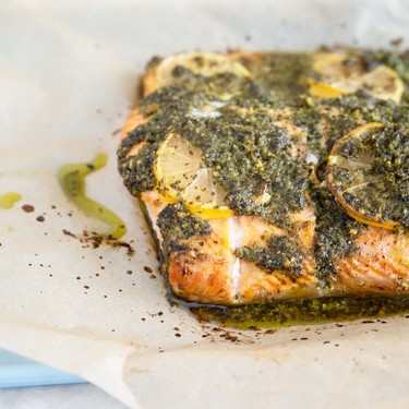 Baked Salmon with Kale Lemon Pesto Recipe | SideChef