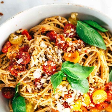 Roasted Tomato Basil Pesto Pasta Recipe | SideChef