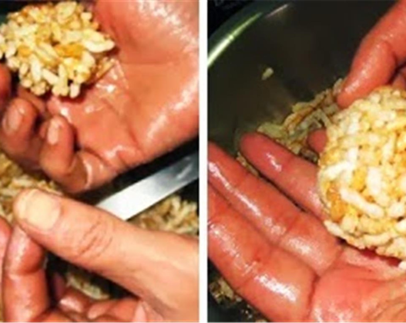 step 5 Grease hands with a little Vegetable Oil (as needed). Pick up a handful of the mixture and press it into a ball.