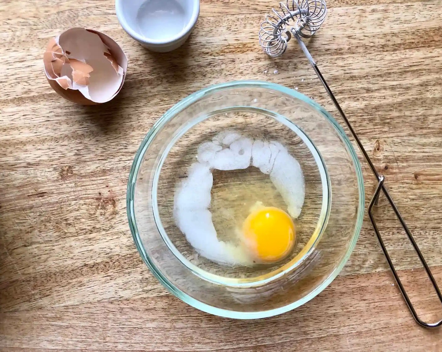 step 2 In a separate bowl, whisk together the Farmhouse Eggs® Large Brown Egg (1), Salt (1/2 tsp), and Water (1/2 cup).