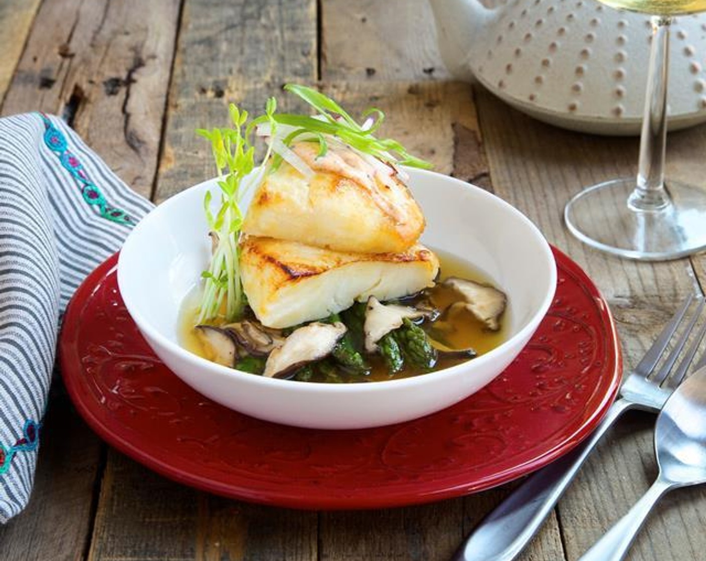 Miso Glazed Sea Bass with Dashi Broth