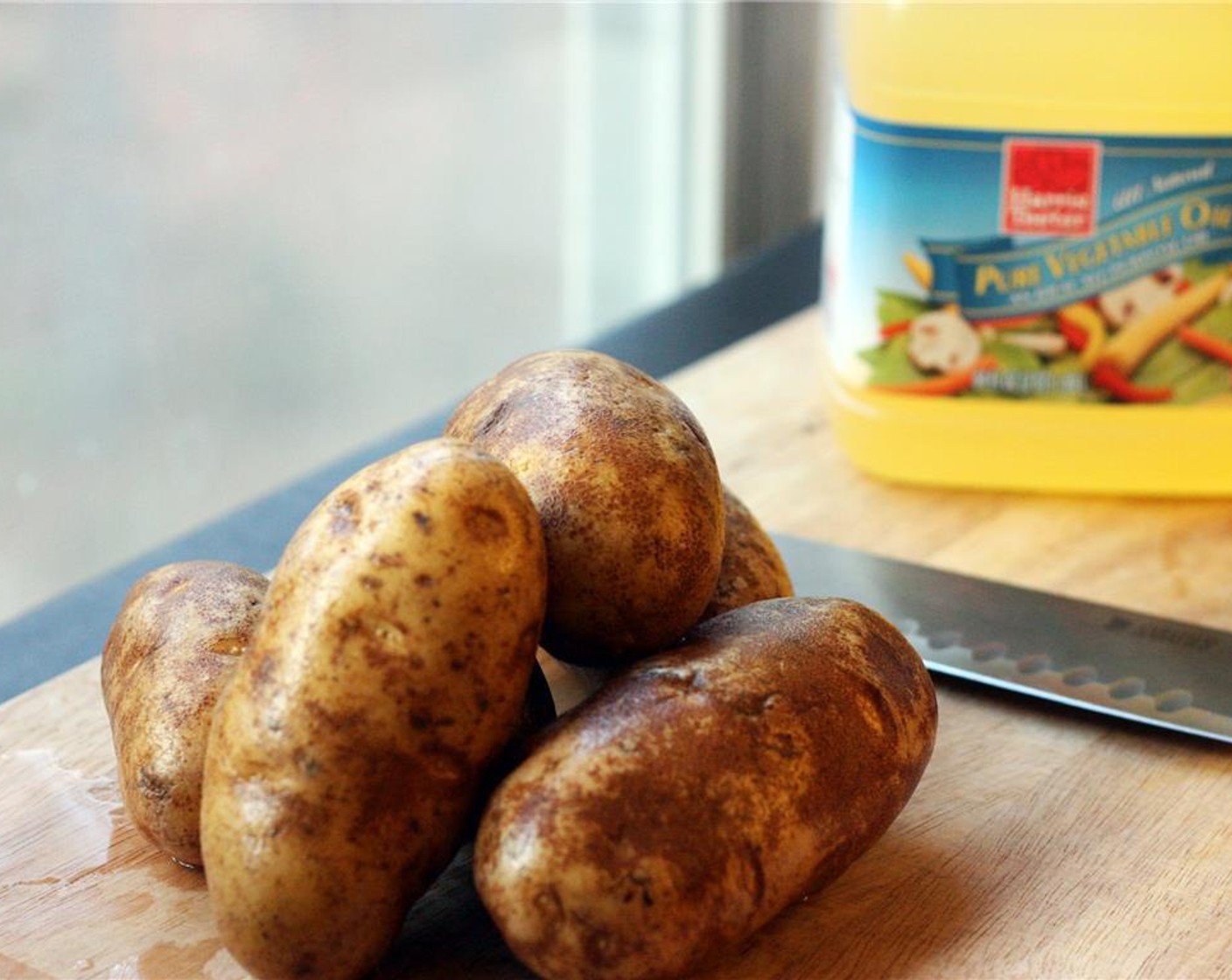 step 1 Vigorously scrub Russet Potatoes (2 lb) to remove any dirt particles and remove any eyes with a knife. Pat dry.