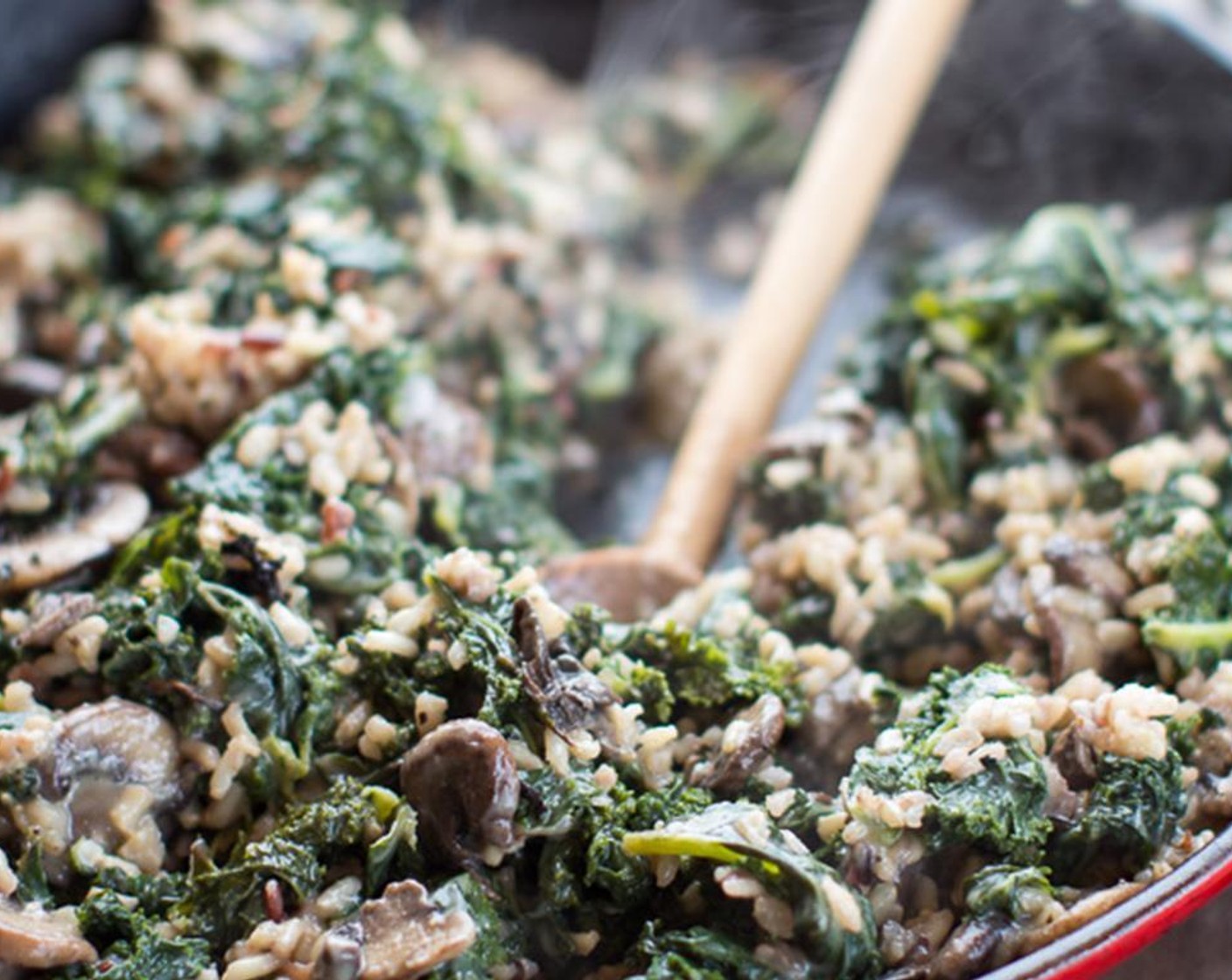 step 8 Sprinkle the All-Purpose Flour (1/4 cup) over the kale and mushrooms and cook for 1 minute.