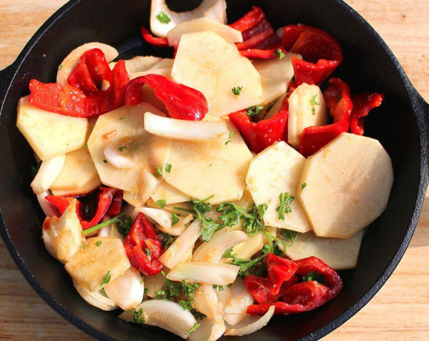 step 4 Add the veggies to the bottom of a baking dish or cast iron pan.