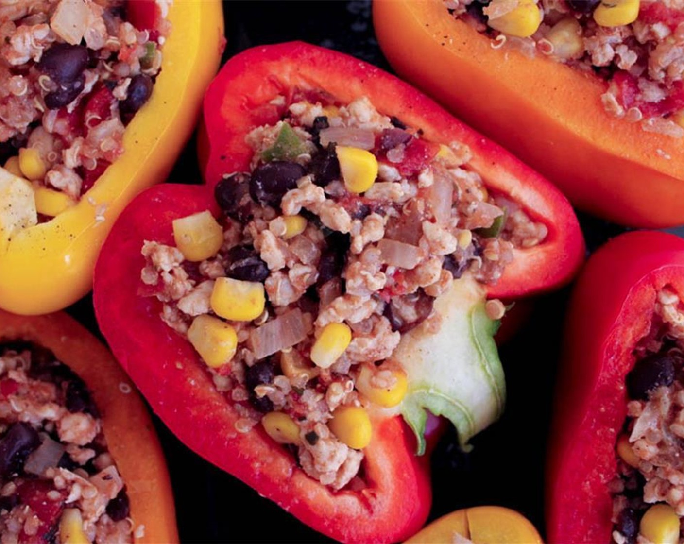step 10 Stuff each bell pepper with the southwestern turkey and quinoa stuffing. Place the peppers in an oven-proof skillet or baking dish.