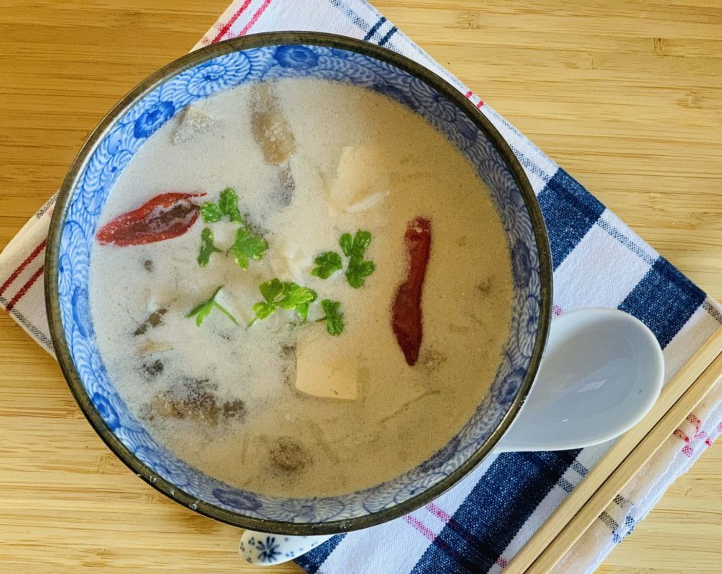 Miso Soup with Mushrooms, Tofu and Rice Noodles