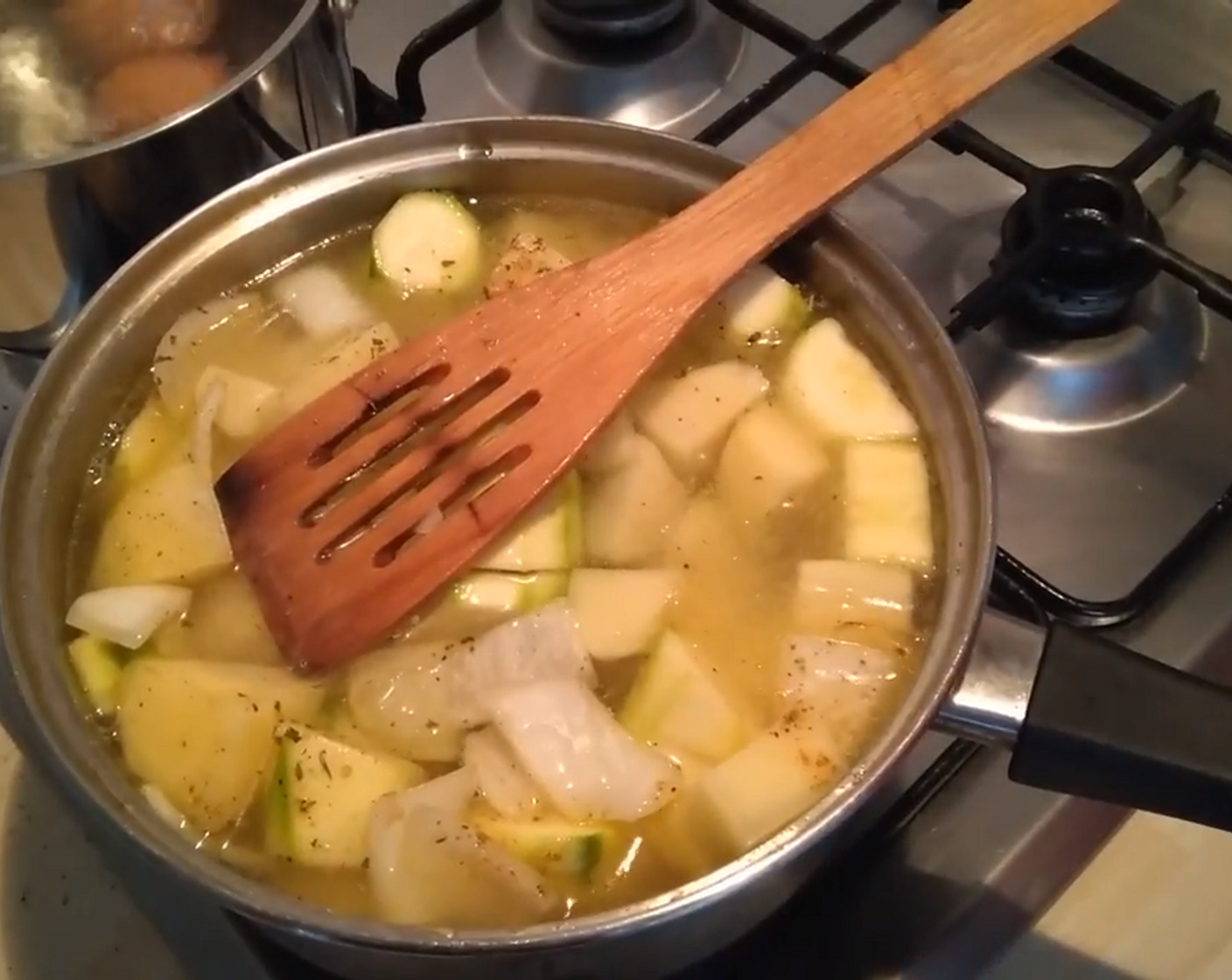 step 6 Add enough Vegetable Stock (as needed) to cover everything in the pot. Once it comes to a boil, cook for 20-25 minutes.