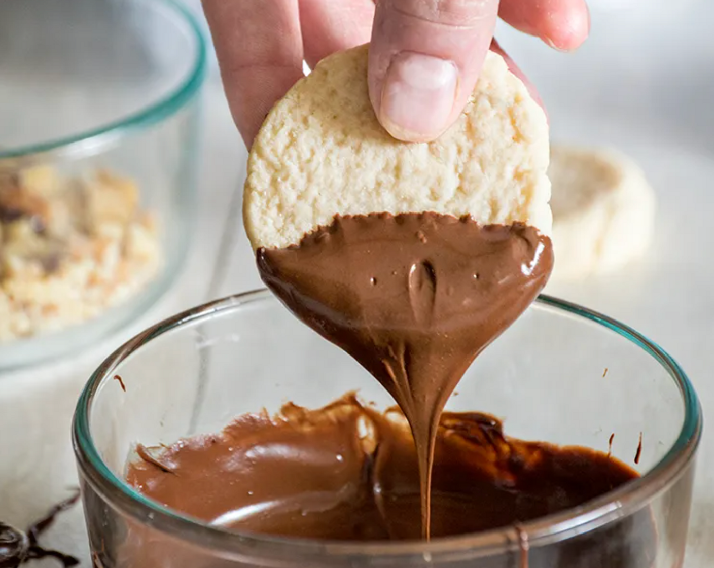 step 5 Melt Chocolate Chips (1 pckg) by microwaving in 30 second bursts, stirring in between. Dip cooled cookies into chocolate and allow to harden. Enjoy!