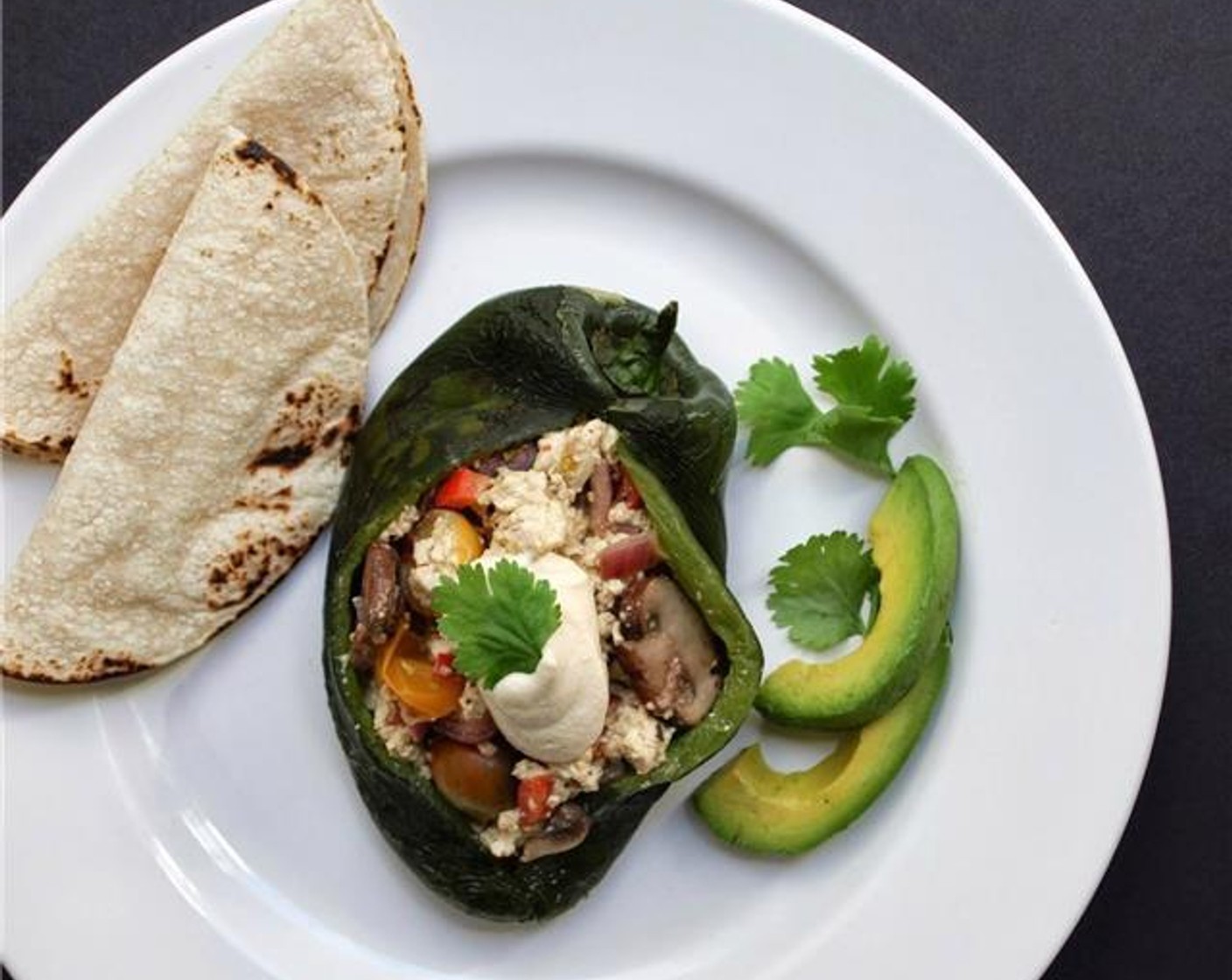 Tofu Scramble Stuffed Poblano Peppers