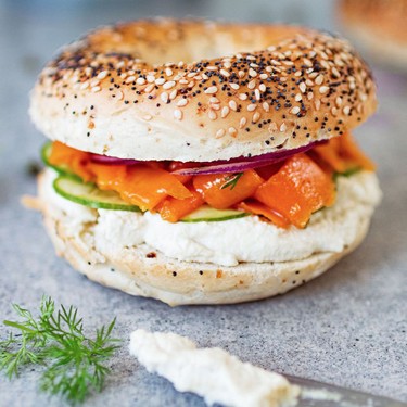 Vegan "Salmon" Lox and Cream Cheese Bagel Recipe | SideChef