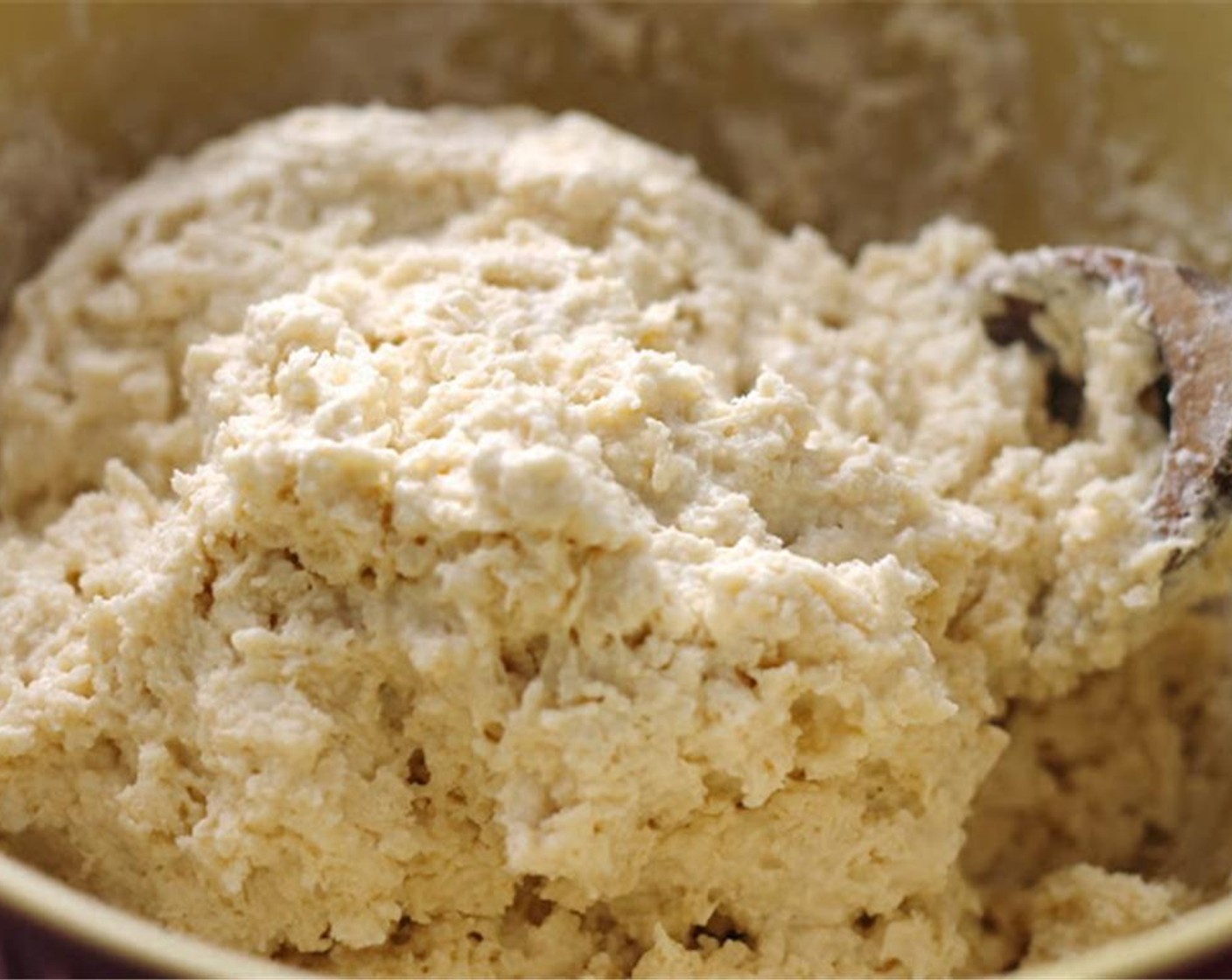 step 4 Pour in Buttermilk (1 1/2 cups) slowly, stirring as you go. You will want enough buttermilk to make a sticky dough.