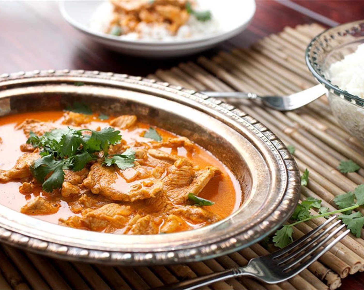 step 5 Stir in the Heavy Cream (1 cup), Butter (4 Tbsp). Season with Kosher Salt (1 tsp) and Ground Black Pepper (1 tsp). Serve with White Rice (to taste) and garnish with Fresh Cilantro (to taste). Enjoy!