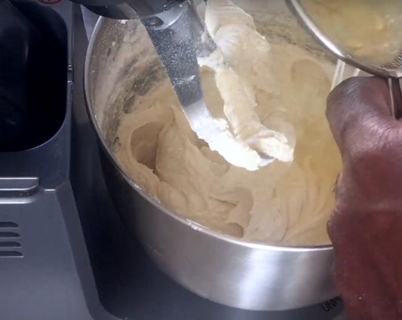 step 3 For the wet ingredients: add Buttermilk (1/4 cup) and the juice from Lemons (2 1/2) to the mixer. Mix until smooth. Add the remaining flour mixture and mix until everything is smoothly combined..