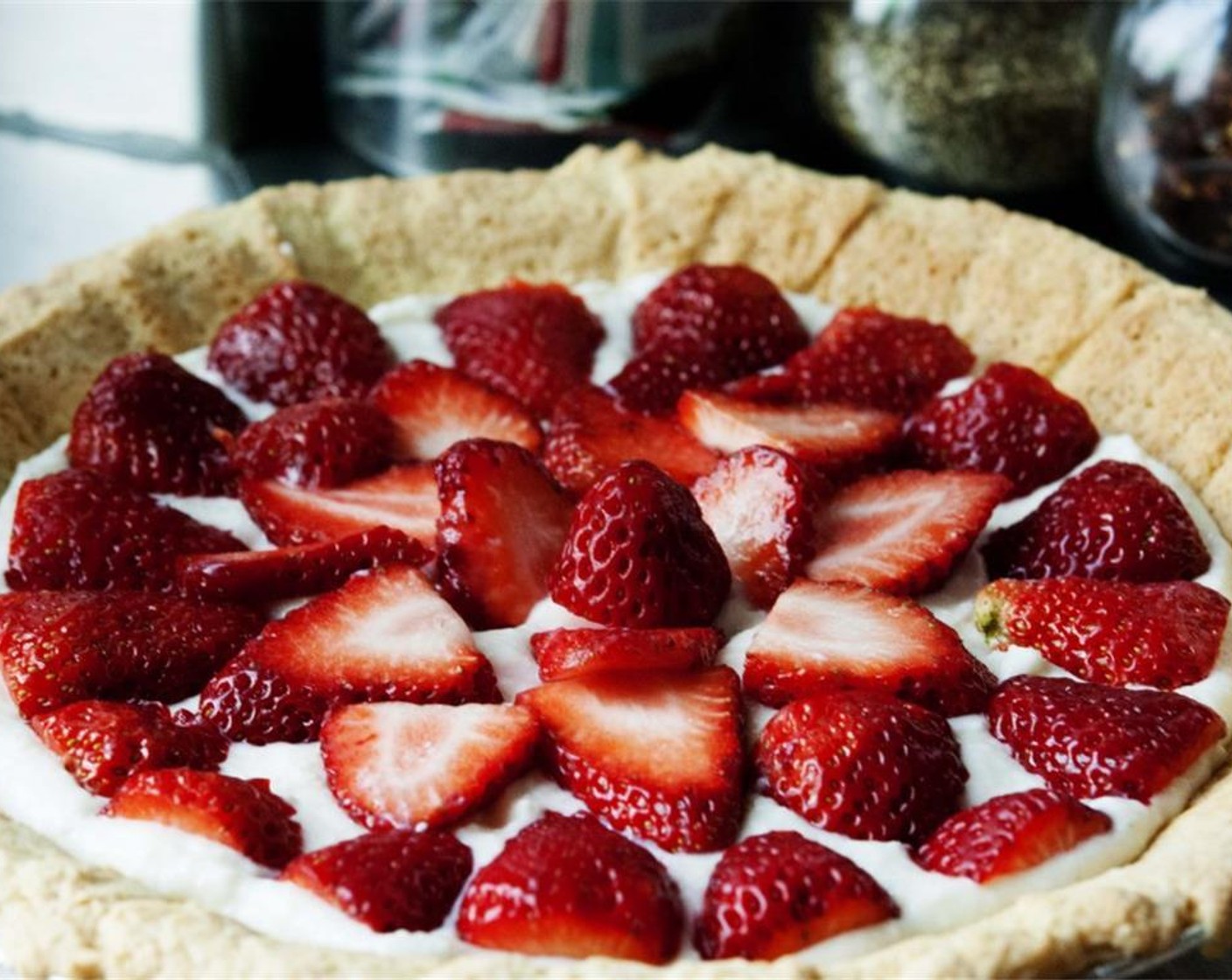 step 13 Then, lay the sliced Fresh Strawberries (1 1/3 cups) on top.