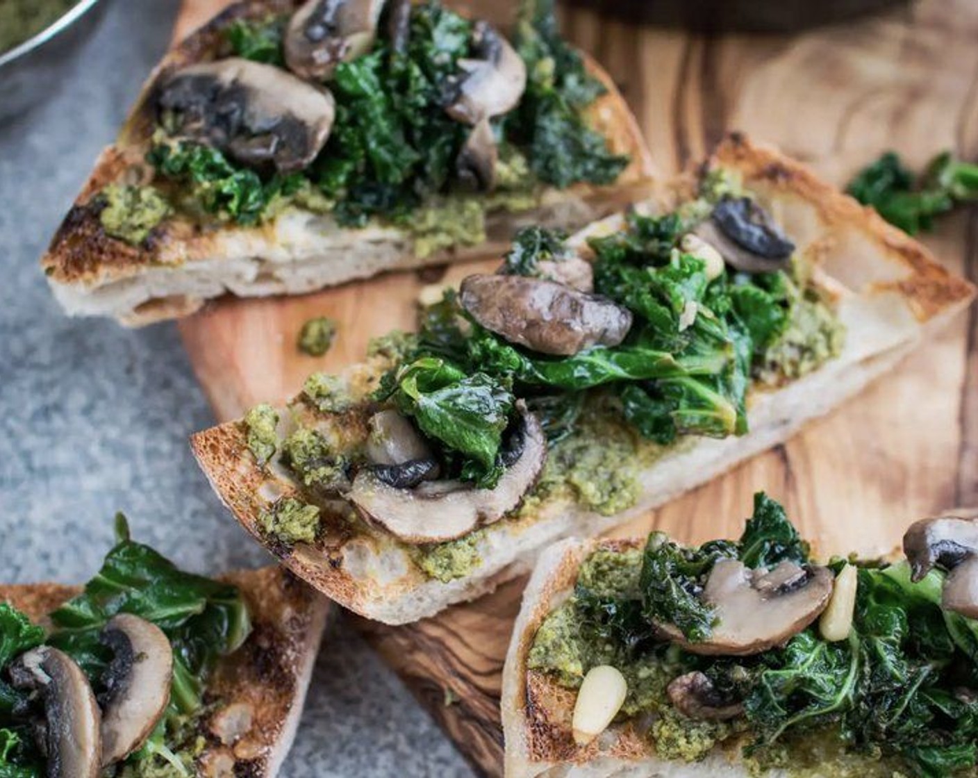 Pesto Toast with Kale and Mushrooms