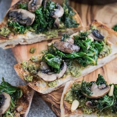 Pesto Toast with Kale and Mushrooms Recipe | SideChef