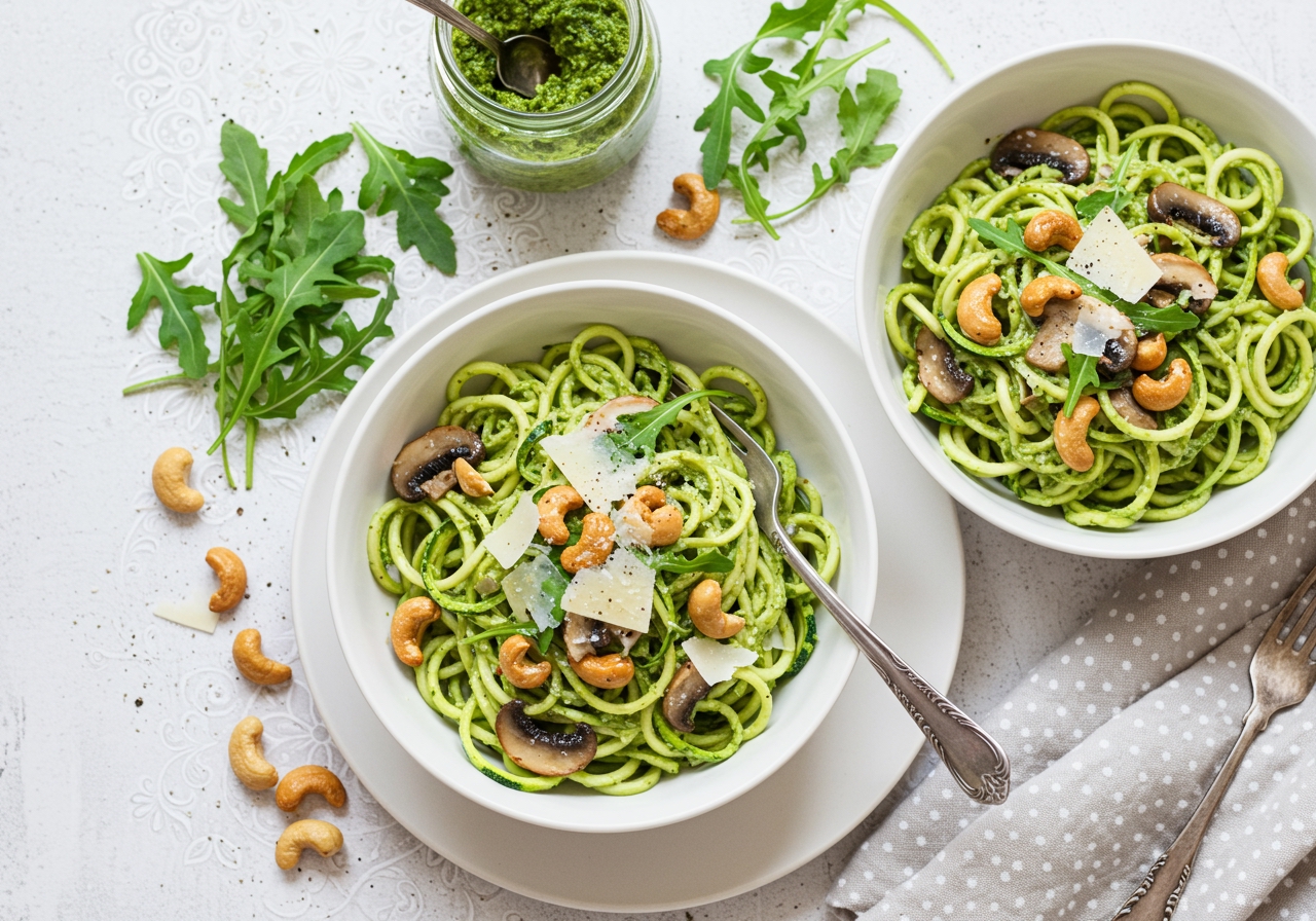 Pesto Noodles with Mushrooms Recipe | SideChef