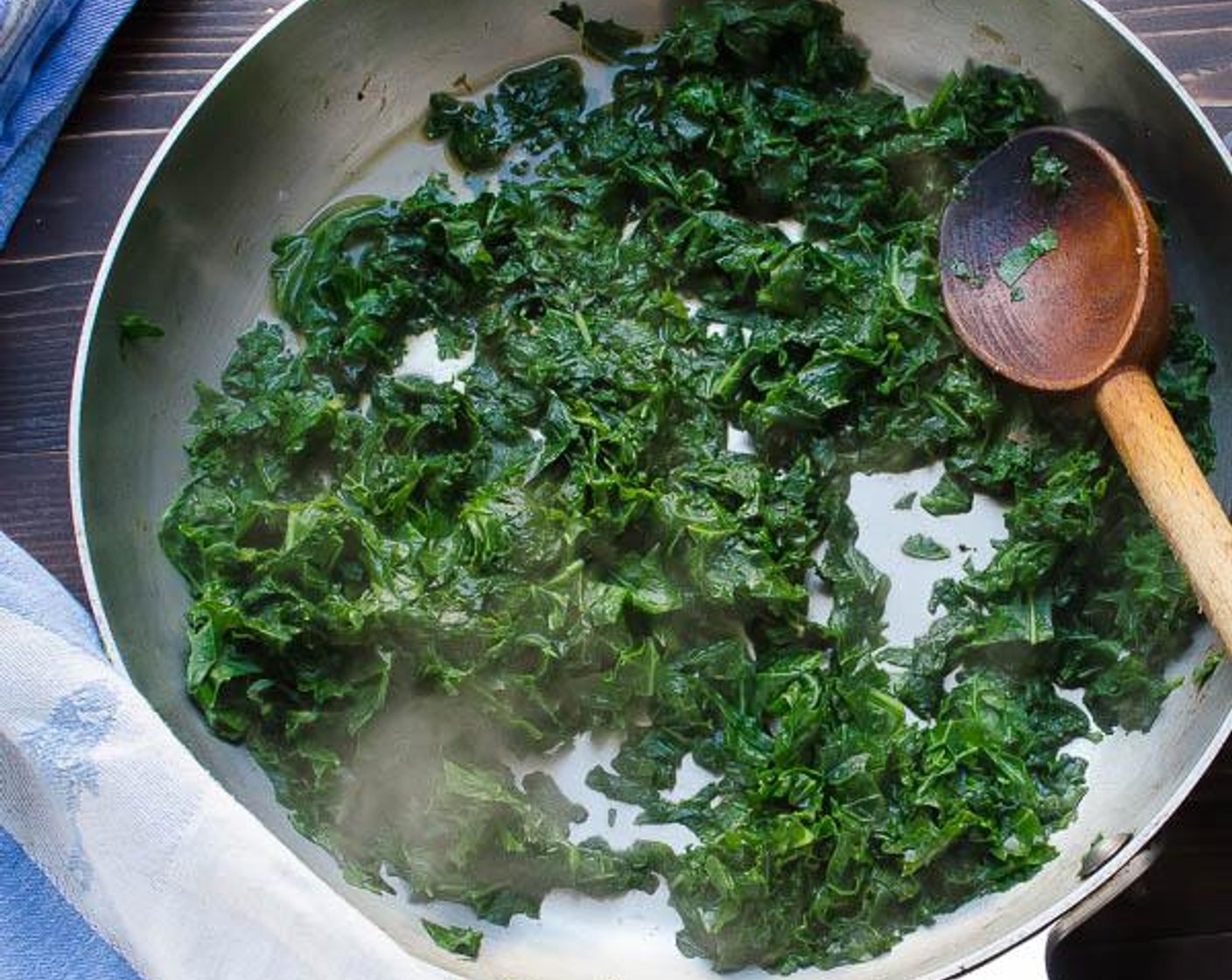 step 3 Transfer the mushrooms to a bowl. Add the Kale (1 bunch) to the pan along with some water, bring the liquid to a boil and cover with a tight fitting lid.