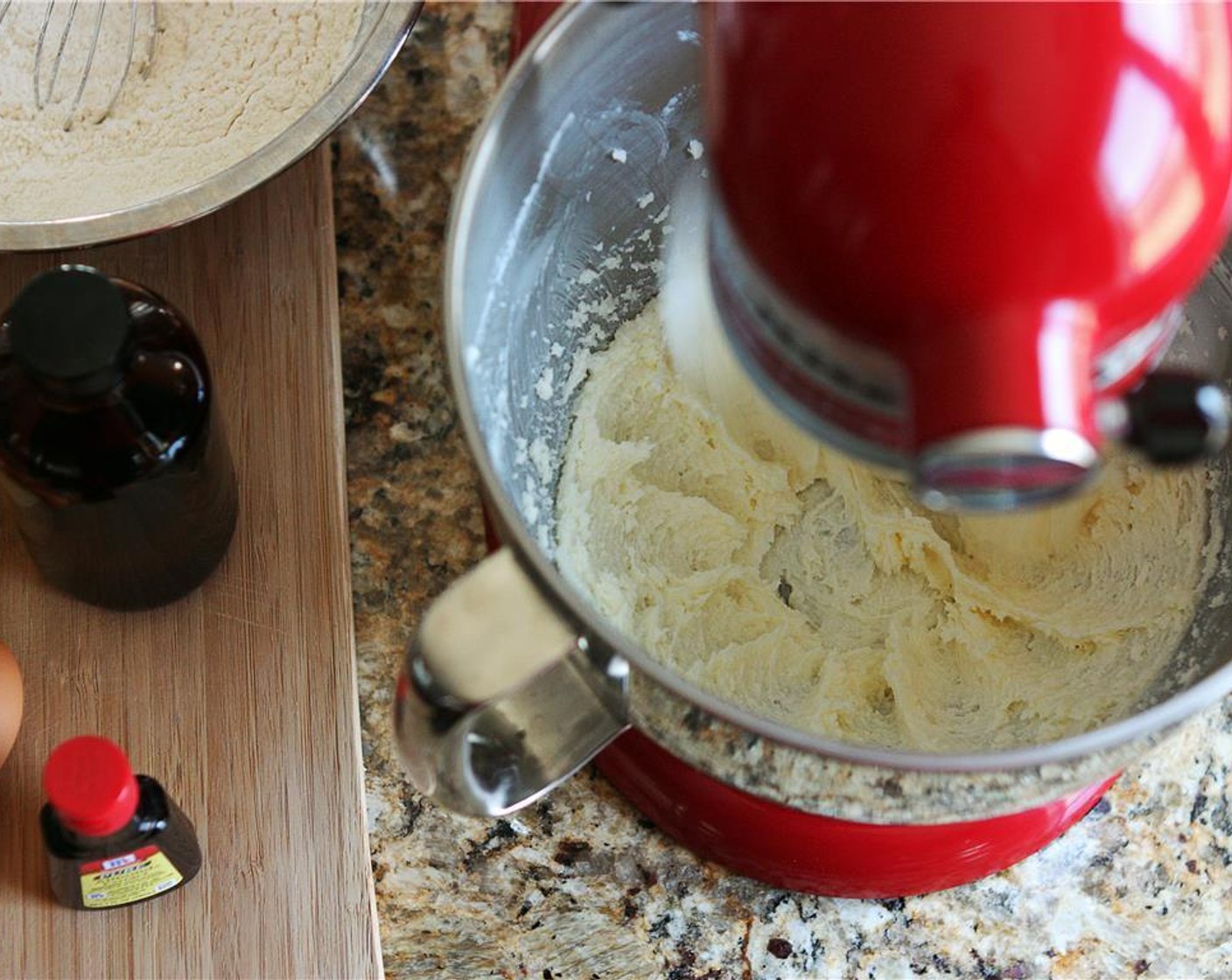 step 2 Cream together the Unsalted Butter (1 stick) and Granulated Sugar (1/2 cup) in the bowl of a standing mixer or other large mixing bowl until slightly lighter in color, about 3-4 minutes in the standing mixer.