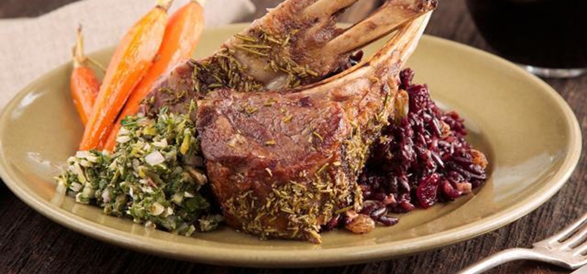 Lamb Chops with Salsa Verde and Dried Fruit Pilaf Recipe | SideChef