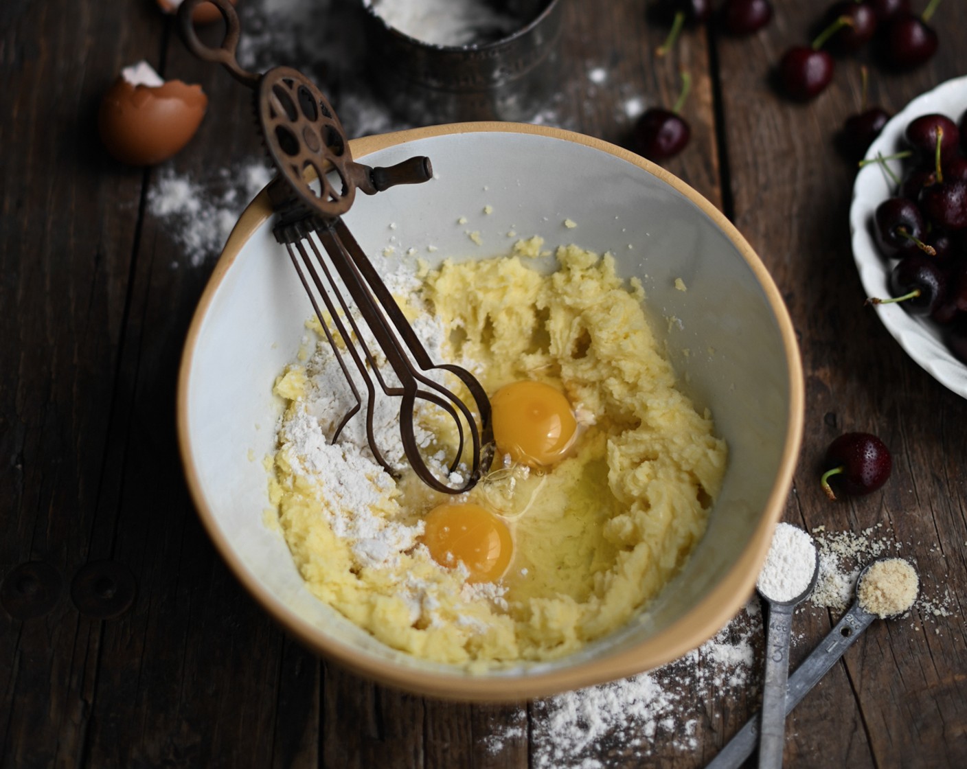 step 3 Add the Organic Eggs (2) one at a time, beating well after each egg. Use a spatula to fold in the Cake Flour (1/3 cup), Almond Flour (3/4 cup), and Baking Powder (3/4 tsp).