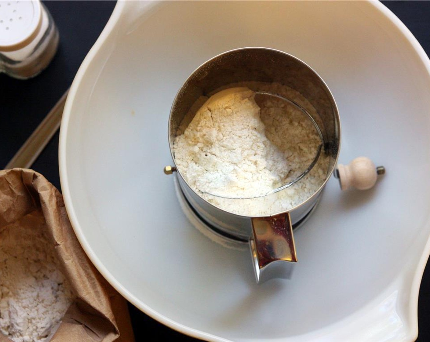 step 1 Sift All-Purpose Flour (2 cups) and Salt (1/2 tsp) together into a large, wide bowl. To start, add Water (1/4 cup). Mix to form a dough, switching to your fingers when it becomes too difficult.