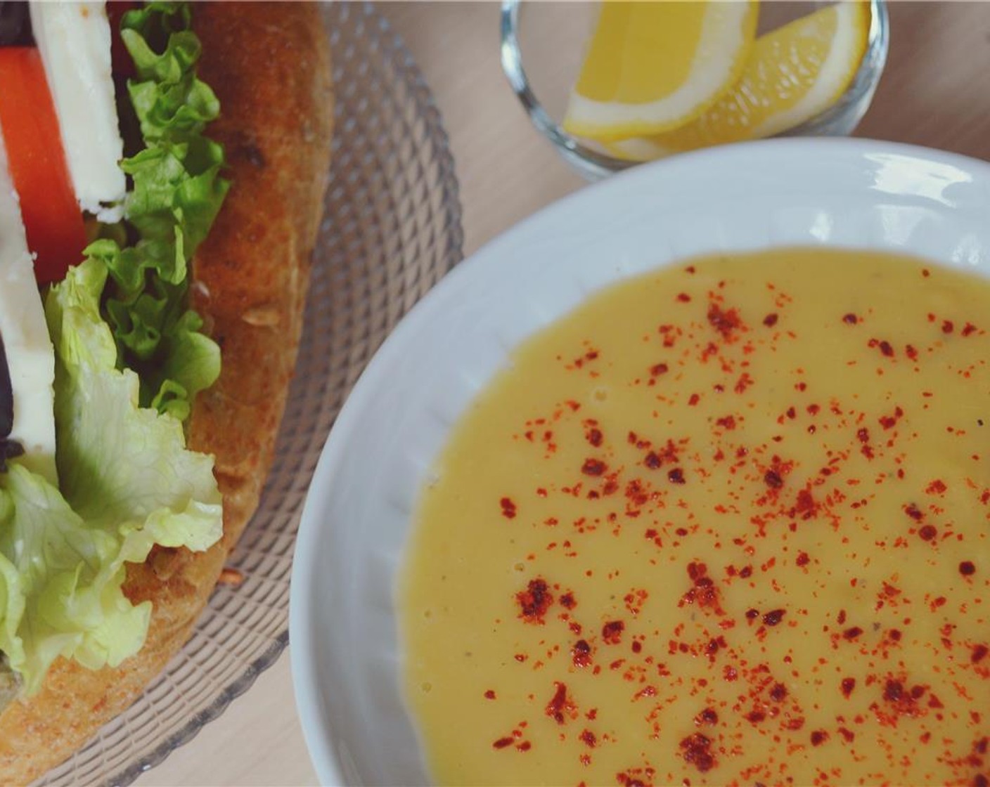 step 3 Blend the soup using a hand-held blender or a regular standing one in a few batches. Taste and add salt if necessary. Serve soup hot, and with a wedge cut from the Lemon (1), Crushed Red Pepper Flakes (to taste) and whole wheat bread.