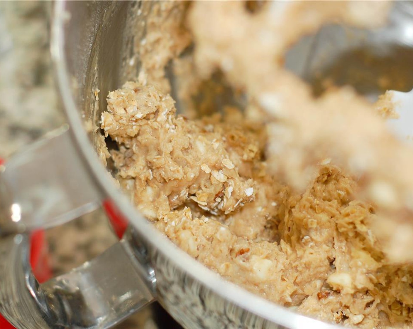 step 4 In a small bowl, mix Egg (1) and Milk (1/2 cup) until combined and add to the flour mixture. Then add the Pure Maple Syrup (1/3 cup), and mix on low speed until fully incorporated. The batter will be a dough-like consistency.