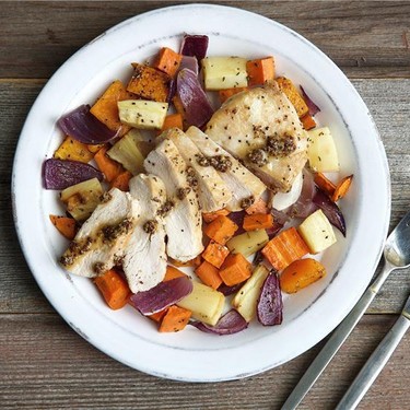 Honey Mustard Chicken with Roasted Vegetables Recipe | SideChef