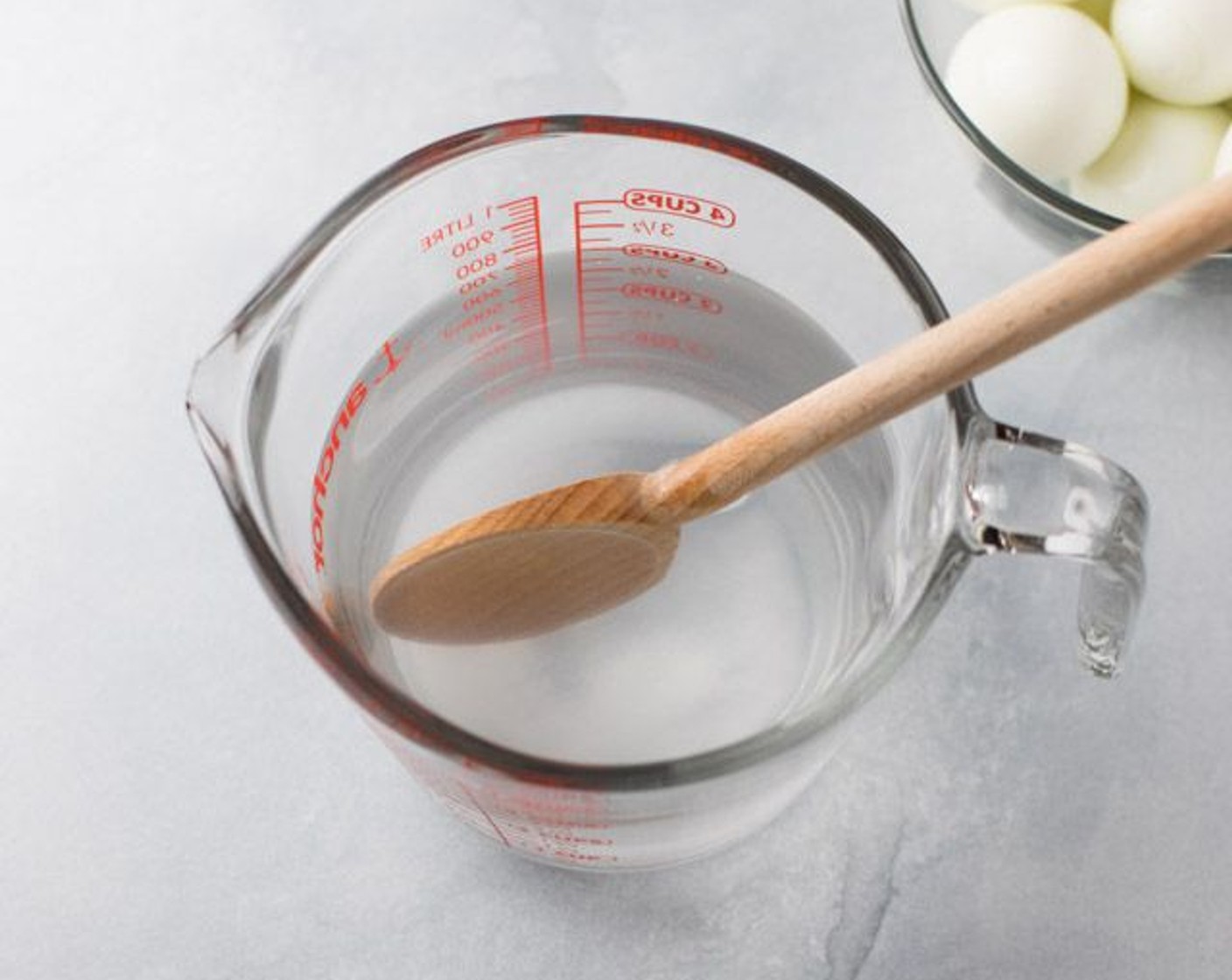 step 2 Combine together the Distilled White Vinegar (2 cups), Water (1 cup), Granulated Sugar (1/2 cup) and Salt (1 Tbsp). You can mix all together in your measuring cup if desired or a bowl. Dissolve this mixture until clear.