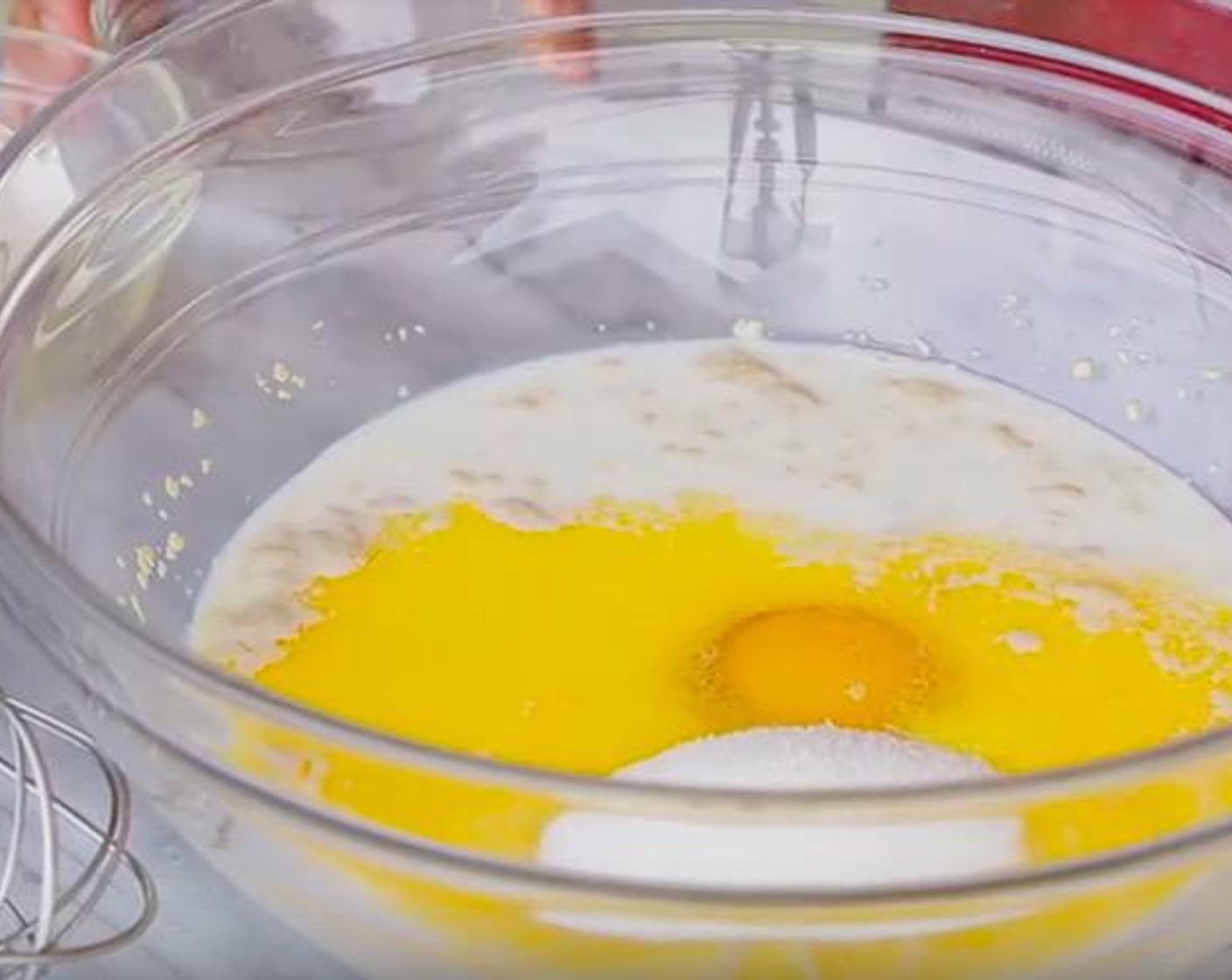 step 2 Add Butter (1/4 cup), Farmhouse Eggs® Large Brown Egg (1) and Caster Sugar (1/4 cup). Whisk until all combined.