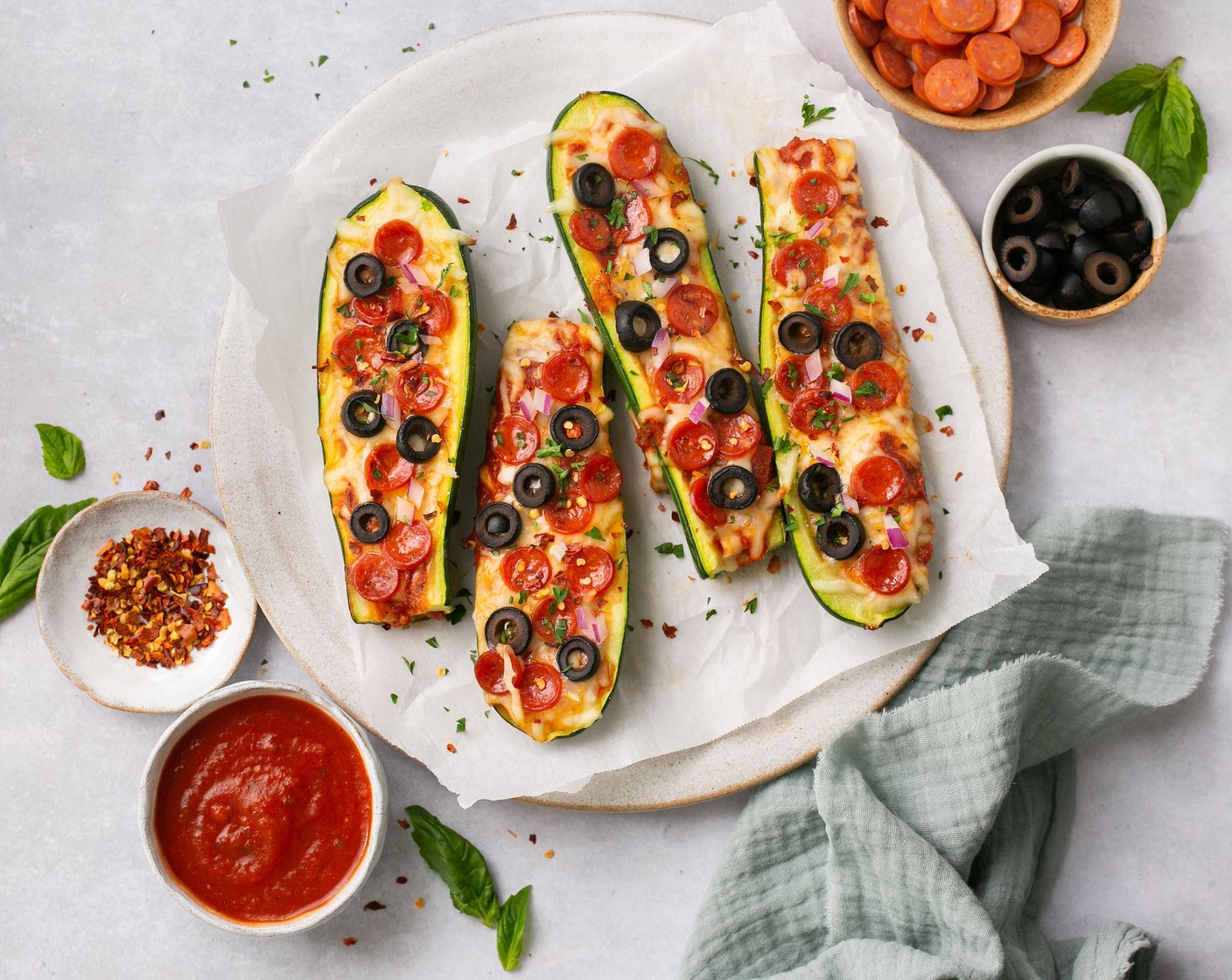 Pizza Stuffed Zucchini Boats