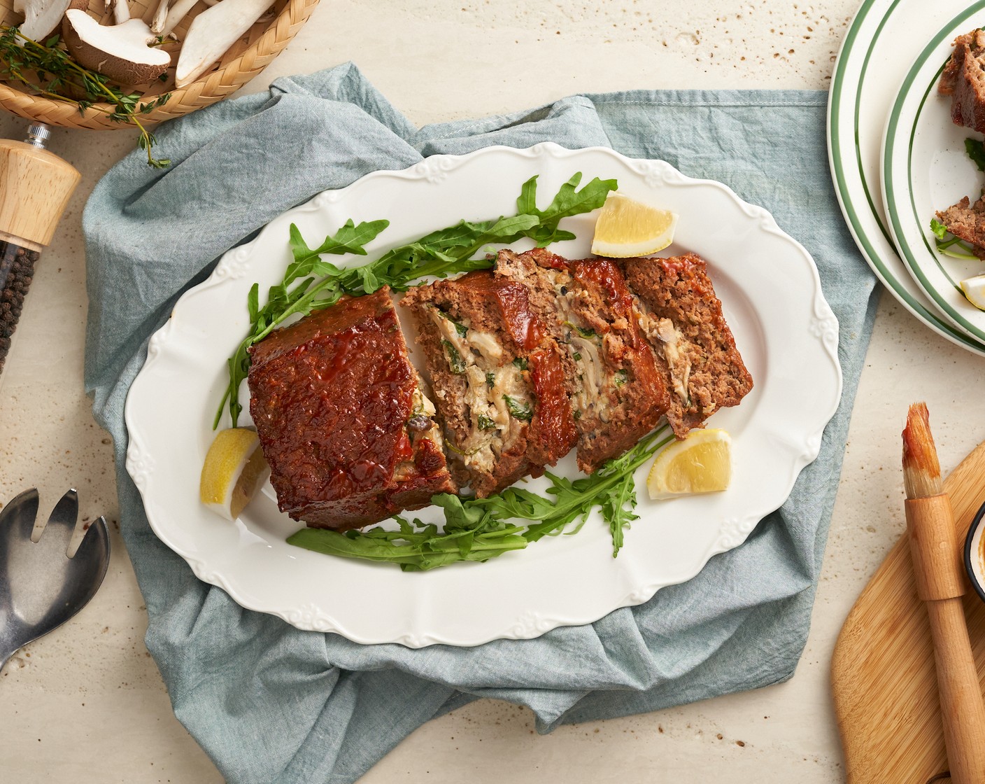step 14 Slice the meatloaf with creamy mushroom filling and serve on a platter. Serve as a hearty meal with your favorite sides.