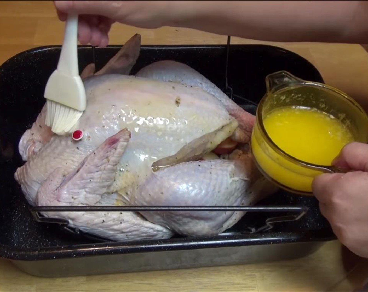 step 10 Brush turkey with the Unsalted Butter (1 cup), making sure to get under the wings, and between the thigh.