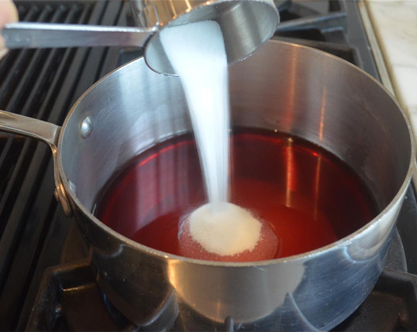 step 2 Combine Unsweetened Pomegranate Juice (1 1/2 cups) and Granulated Sugar (3/4 cup) in a saucepan. Bring to a boil over high heat, stirring until the sugar is completely dissolved. Boil for 1 minute.