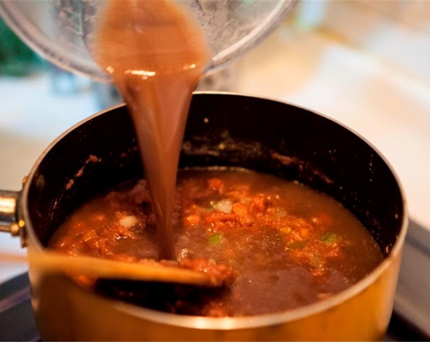 step 10 After you get a nice golden color, add Red Wine (2 cups). Lower the heat, and reduce the wine, about 7 minutes. Add pan au jus to the pan. Stir well, and add Fresh Thyme (2 sprigs). Bay Leaf (1), Ground Nutmeg (1 tsp), and Ground Allspice (1/2 tsp).