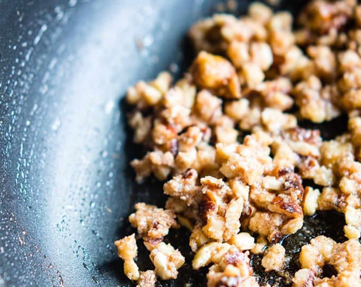 step 1 In a skillet or pan, lightly heat the Hazelnuts (1/2 cup), Walnut (1/2 cup), Almond Meal (1/2 cup), Coconut Oil (1 1/2 Tbsp), and Salt (1/8 tsp) until lightly coated and toasted.