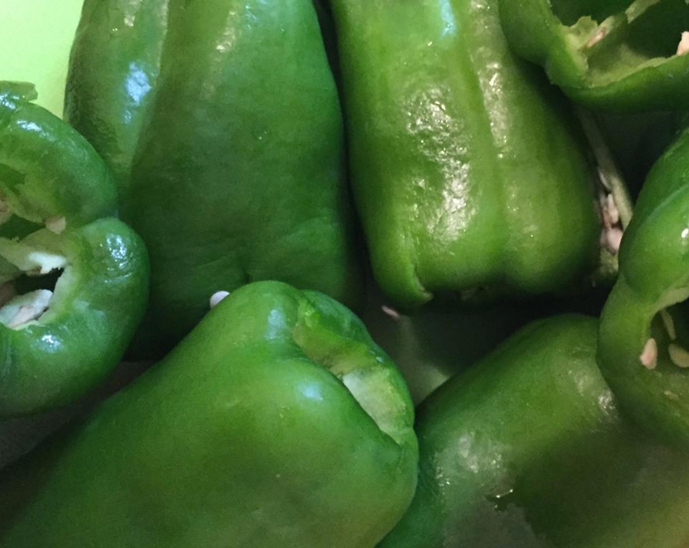 step 3 Core the Green Bell Peppers (8), removing the seeds but leaving the bodies in tact.