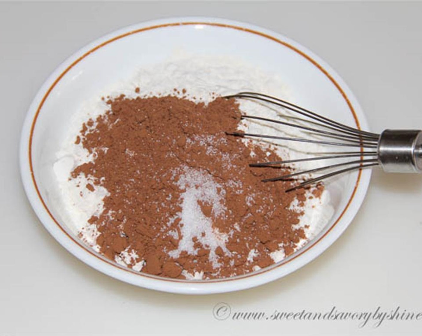 step 2 Mix All-Purpose Flour (1 1/2 cups), Unsweetened Cocoa Powder (1 Tbsp), Salt (1/4 tsp) and Granulated Sugar (1 cup) together.