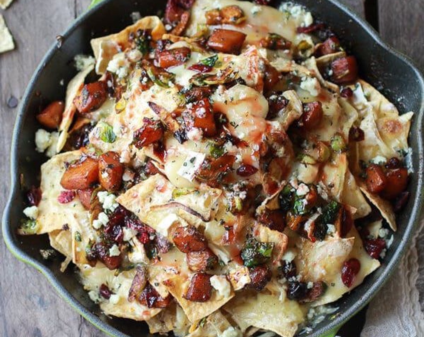 Cranberry, Butternut Squash & Brie Skillet Nachos