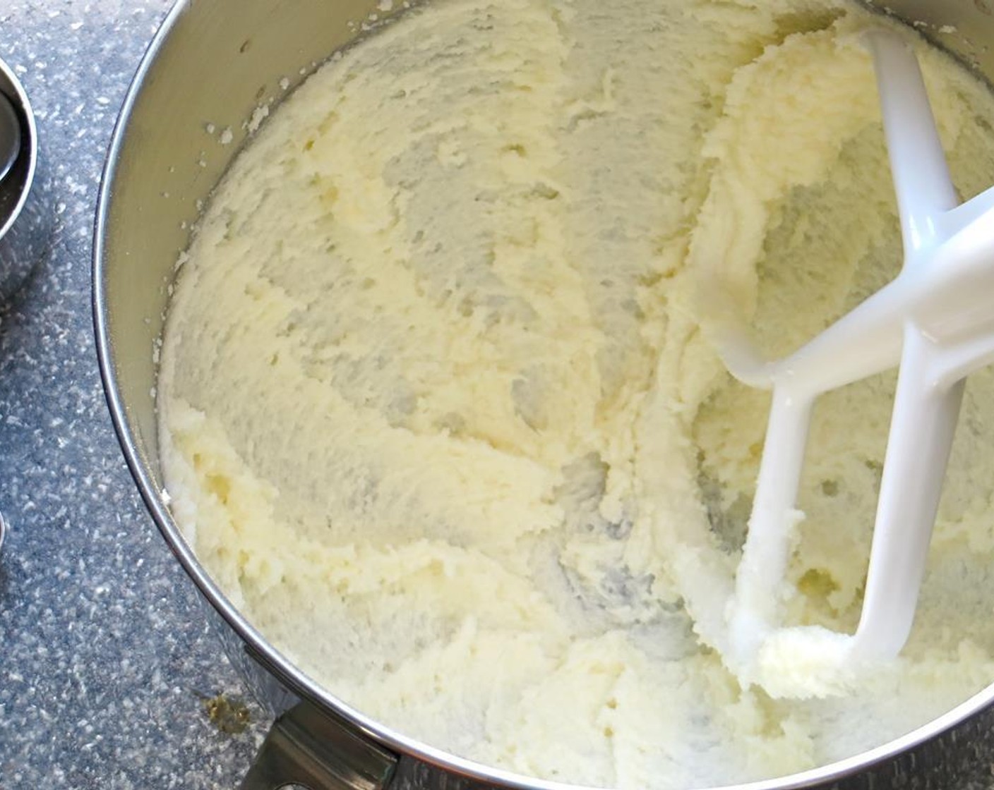 step 6 In a large bowl add the Unsalted Butter (1/2 cup) and Granulated Sugar (1 cup). Cream the butter and sugar together until light and fluffy, about 4-6 minutes, scraping the sides of a bowl with a rubber spatula occasionally.