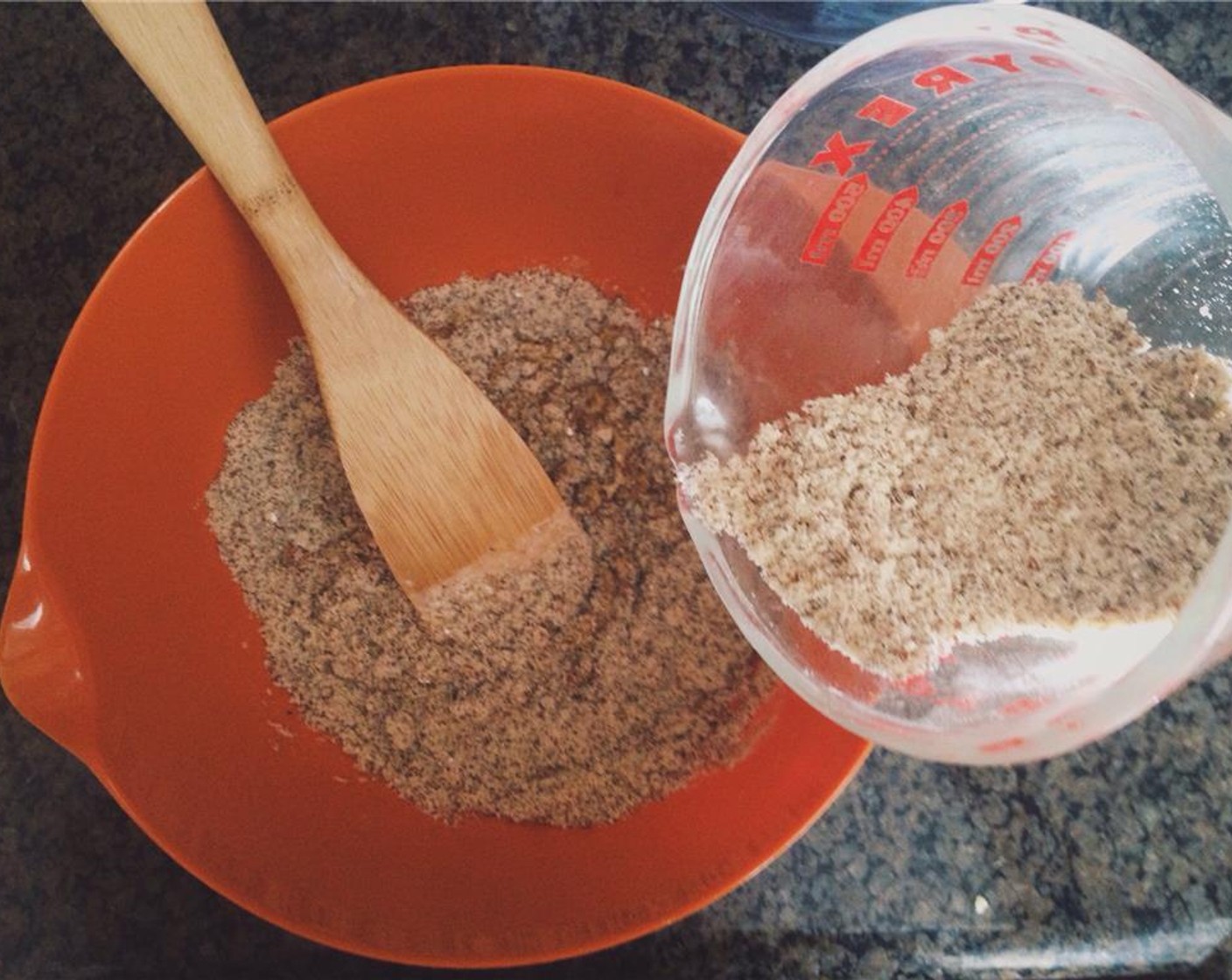 step 4 In a separate container, stir together the Almond Meal (1 1/4 cups), Sea Salt (1/4 tsp), and Baking Powder (1/2 tsp). Combine the dry mixture into the large mixing bowl.