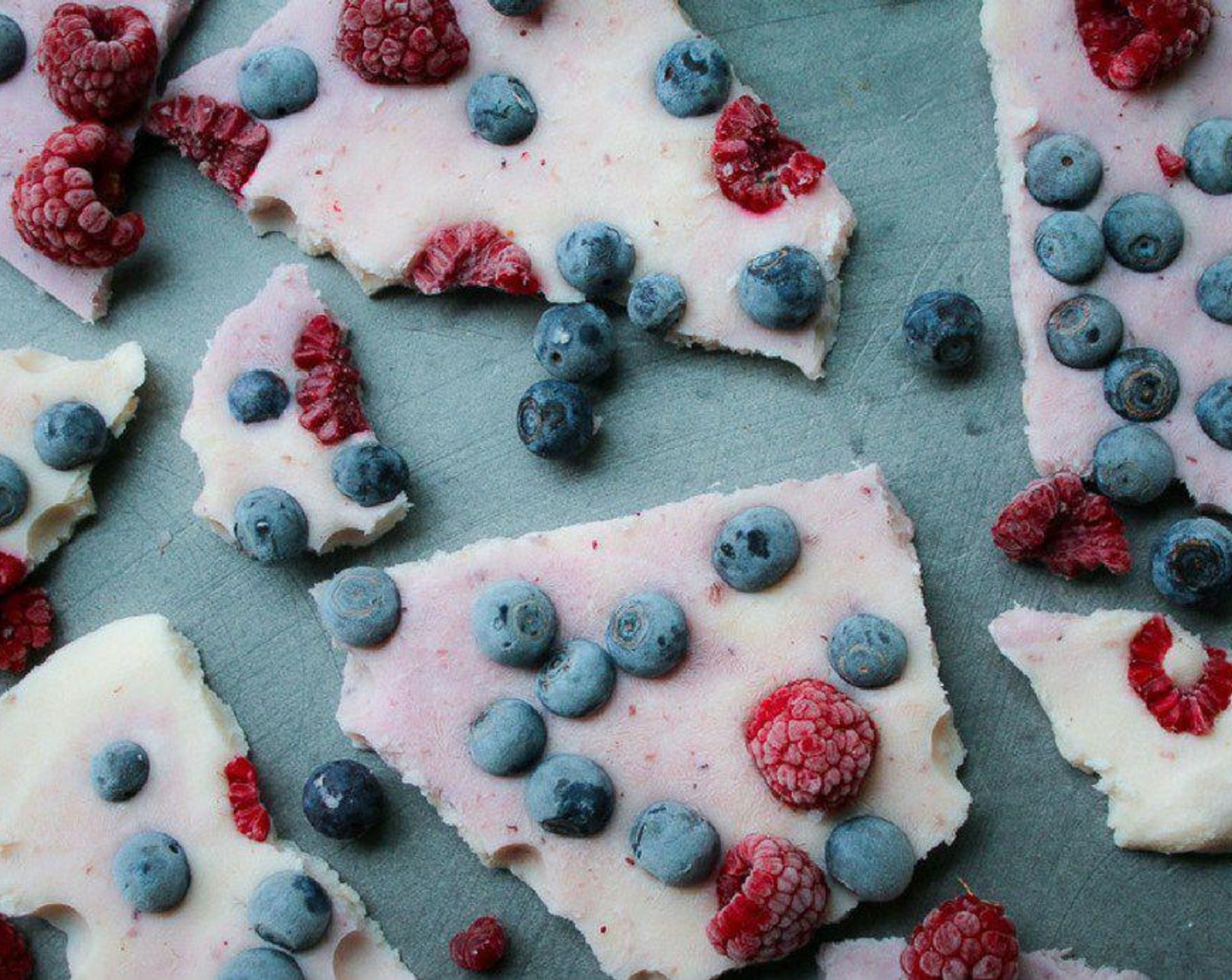 step 2 Sprinkle Fresh Blueberry (1 cup) and Fresh Raspberry (1/2 cup) on top. Freeze overnight. Break into small pieces and store in an air-tight container in the freezer. Grab one when your craving something sweet!