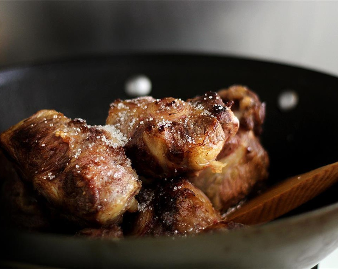 step 2 Rinse clean and dry the Oxtails (3.4 lb) with a clean towel. Heat a deep saute-pan with Oil (1/4 cup) over HIGH heat. Brown the oxtail in batches until entire surface is covered and no more blood is being released. Set the oxtails aside.