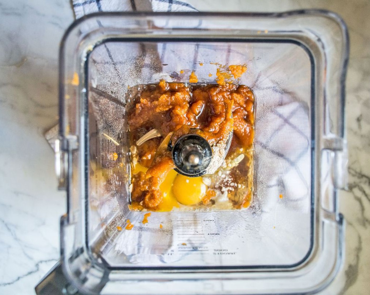 step 1 Place Old Fashioned Rolled Oats (2 cups), Unsweetened Vanilla Almond Milk (1 cup), 100% Pumpkin Purée (3/4 cup), Pure Maple Syrup (4 Tbsp), Eggland's Best Classic Eggs (2), Pure Vanilla Extract (1 tsp), Baking Powder (1 tsp), Pumpkin Pie Spice (1 tsp), Simply Organic Cinnamon, Ground (1/4 tsp), and Sea Salt (1/4 tsp) into a high speed blender.